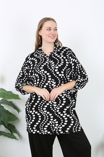 XL Modam Cămașă de mărime mare cu model negru pentru femei