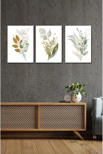 kutuTR NOTPA 3' LÜ TABLO SET YEŞİL TONDA ÇİÇEKLER SET 1