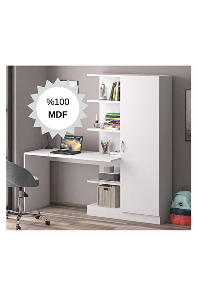 Bicabin MDF Narin Raflı Dolaplı Çalışma Masası BEYAZ (DOLAP SAĞ)