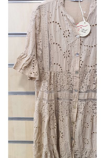 Park Moda Κοντό φόρεμα με δαντέλα βαμβακερό κουμπί