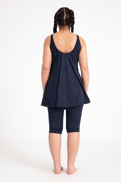 Pemilo Women's 502 Plus Size Striped Tights Dress Swimsuit Navy Blue