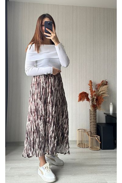 FASİON Zebra Pattern Midi Skirt