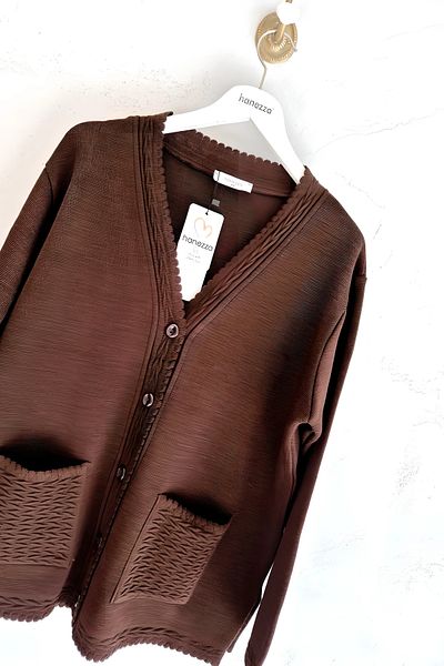 Hanezza Large Size Ribbed Detailed Knitwear Jacket