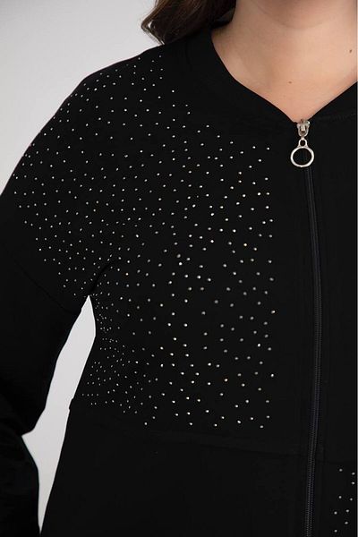 FOR ESRA BIG TREND Women's Plus Size Block Stone Print Zippered Stretchy Viscose Cardigan
