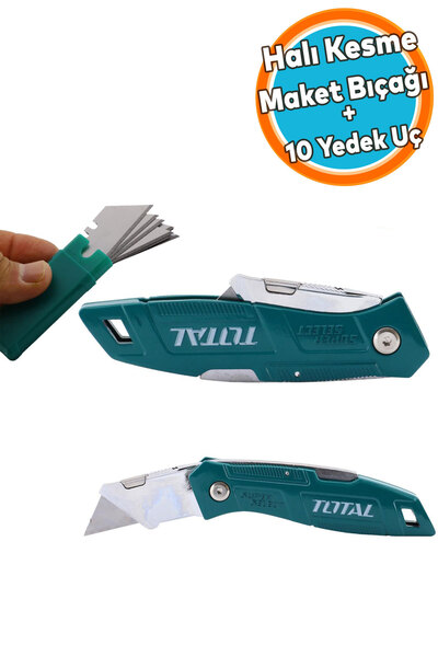 NZB Maket Bıçağı Falçata Halı Kesme Çok Amaçlı Katlanabilir 10 Adet Yedek Bıç...