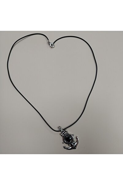 misotrend Gemici Dümeni Çapa Taşlı Kolye,  Gümüş Renk Unisex Deri İp Bijuteri...