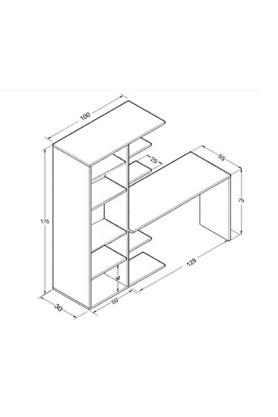 Bicabin MDF Narin Raflı Dolaplı Çalışma Masası BEYAZ (DOLAP SOLDA)