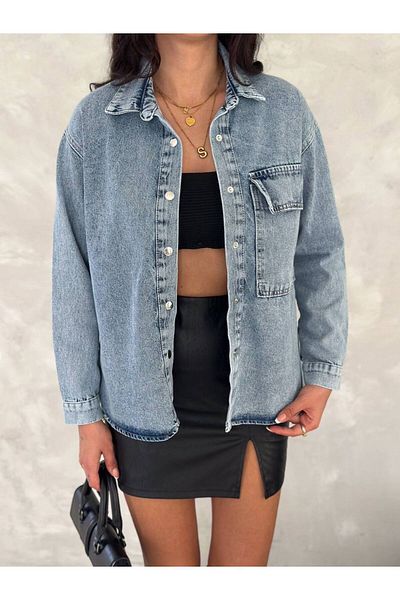 Noa Noa Jachetă de denim de bază cu un singur buzunar