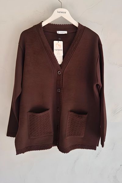 Hanezza Large Size Ribbed Detailed Knitwear Jacket