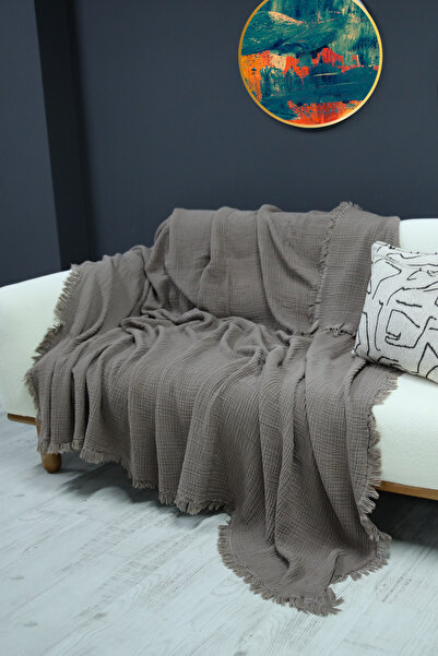 OTEXSA Sütlü Kahve 4 Katlı Çift Taraflı Müslin Koltuk - Çekyat Örtüsü (200 X 220CM)