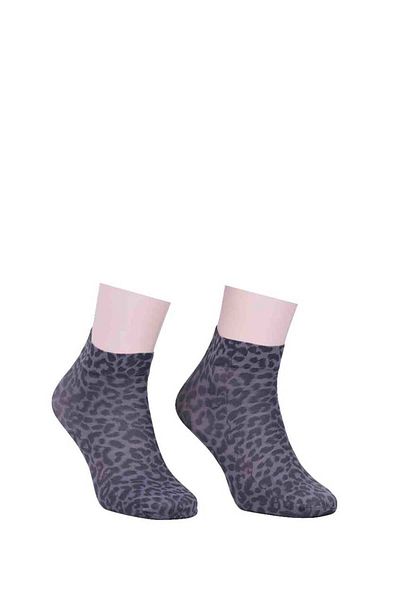 Dore Women's Leopard Printed Mousse Socks Gray 2 Pairs