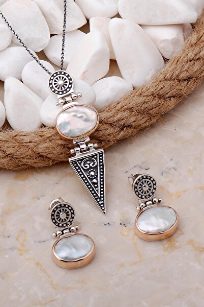 Sümer Telkari İnci Antik Tasarım Elişi Gümüş Set 2097