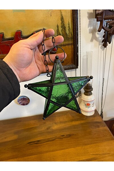 ANTİKA AYAL Yıldız metal cam mumluk 19 cm
