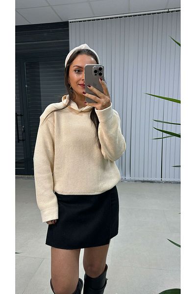 caddstore Pulover cu glugă crem