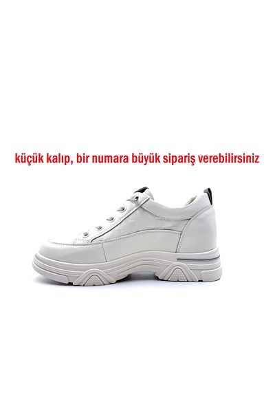 Guja Genuine Leather 2 cm Hidden Heel Rubber Laced White Women's Casual Sneakers