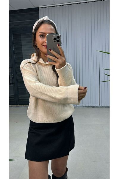 caddstore Pulover cu glugă crem