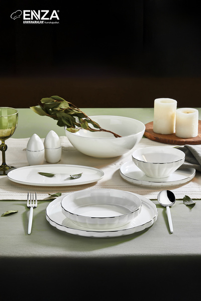 Enza Lotus Porselen Yemek Takımı 28 Parça 6 Kişilik Platin
