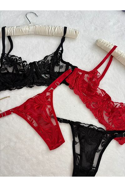 İNKO İÇ GİYİM Floral Underwire Set of 4 Bra Thong Set