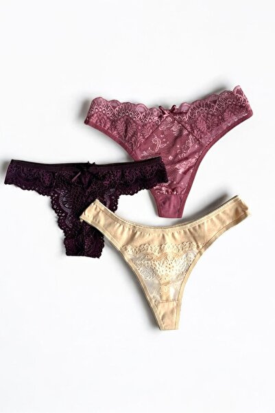 Butik 3’lü Tanga Külot ( Mürdüm, Ten , Gül Kurusu)