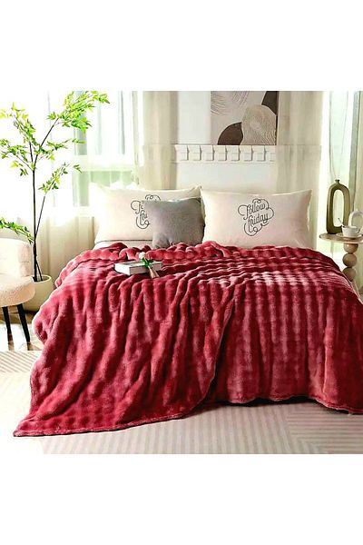 baladı home ev tekstil home collection Claret Red Puff Double Blanket Buble (1 Piece) Quality Product