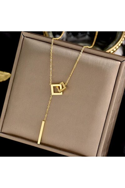 Choice قلادة مربعة على شكل قلب وزهرة حب من الفولاذ التيتانيوم 316L باللون الذهبي الفاخر سلسلة عنق G