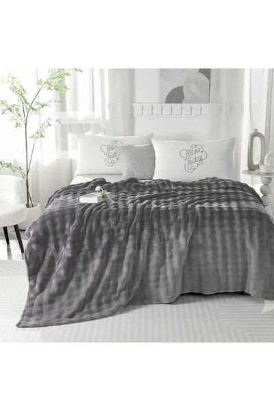 baladı home ev tekstil home collection Dark Gray Puff Double Blanket Buble (1 Piece) Quality Product