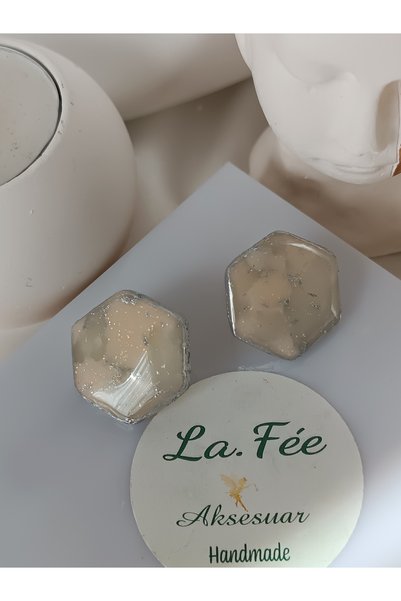 La fee aksesuar Bone Pattern Silver Color Detail Steel Earring with Apparatus Polymer Clay Women's Earrings Handmade Custom Design