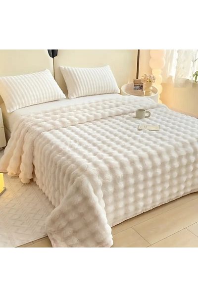 baladı home ev tekstil home collection Cream Color Puff Double Blanket Buble (1 Piece) Quality Product