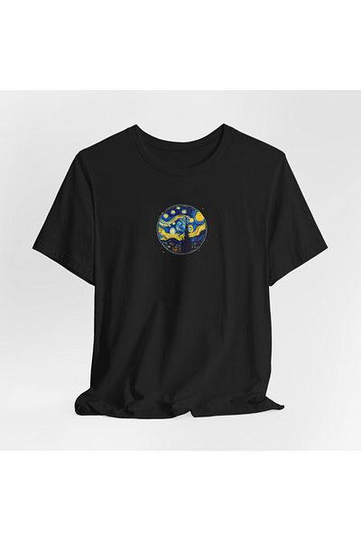 IVART Unisex Van Gogh-Starry Nights με στάμπα κανονικό μπλουζάκι 100% βαμβάκι