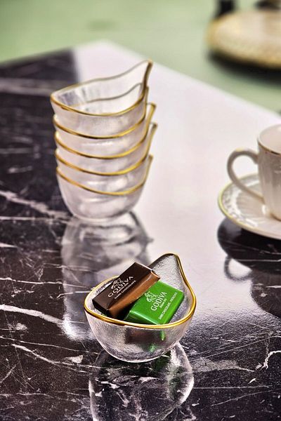 Wow Home Gold Gilded Mini 6-Piece Glass Sauce Bowl Jam Snack Bowl Presentation Bowl Set