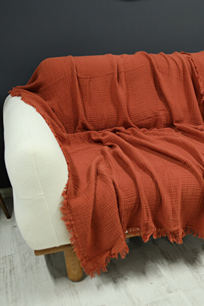 OTEXSA Kiremit 4 Katlı Çift Taraflı Müslin Koltuk - Çekyat Örtüsü (200 X 220CM)