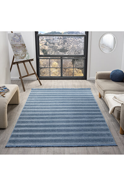 CASERA HOME Zen Collectıon Mavı Kaymaz Taban Yıkanabılır Dokuma Halı Kılım Yolluk