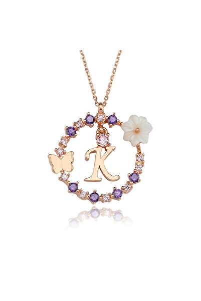 Karem Jewellery Manolya Çiçeği K Harfi 14 Ayar Rose Altın Kaplama Kadın Kolye