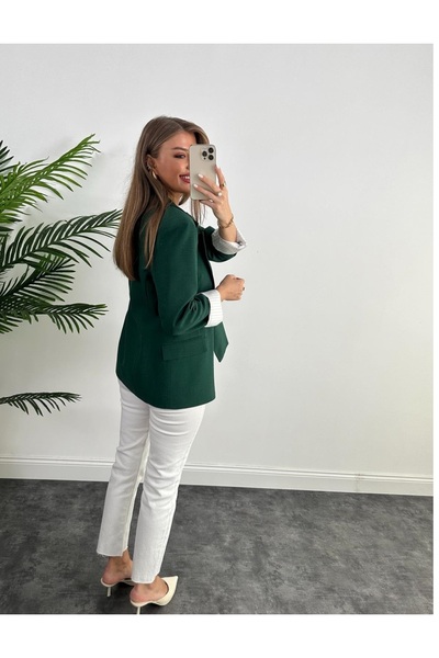 MODA Zümrüt yeşili premum kolay katlamalı astar çizgili A kalite Blazer ceket