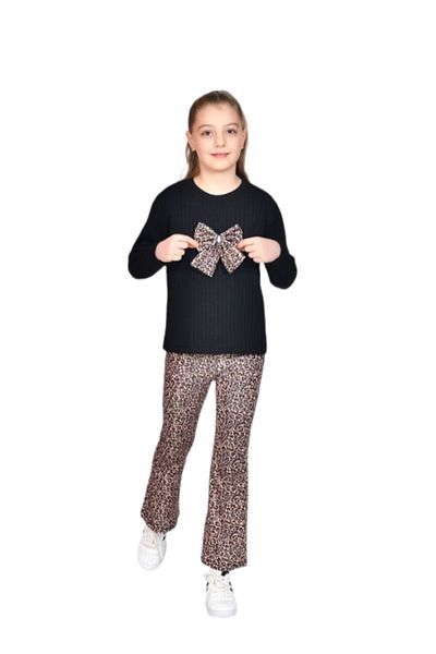 diamondstar Baby Collared Knitwear Leopard Leggings 2 Piece Set 4/12 Years