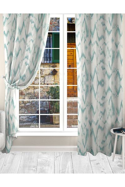 Ardizayn Turquoise - Velvet, Printed, Bedroom, Entrance, Kitchen, Living Room, Two Wing Background Curtain