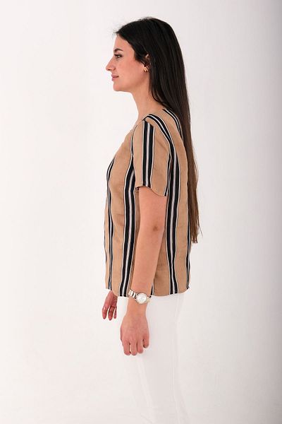 Blues Outlet ΓΥΝΑΙΚΕΙΑ ZERO COLLAR ΜΑΥΡΟ ΛΕΥΚΟ ΡΙΓΕ ΜΠΛΟΥΖΑ ΜΠΛΟΥΖΑ-ΚΑΦΕ