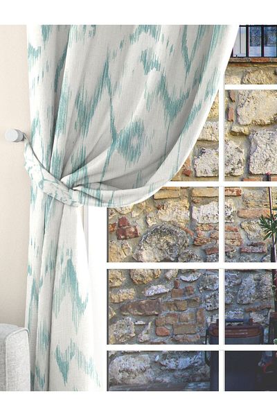 Ardizayn Turquoise - Velvet, Printed, Bedroom, Entrance, Kitchen, Living Room, Two Wing Background Curtain