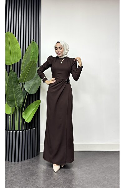 ZENKA GİYİM Sude Gül Detaylı Scuba Tesettür Elbise