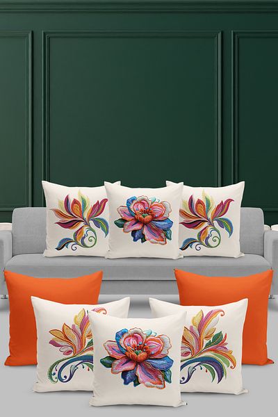 Filamente Set of 8 Throw Pillow Cases with Embroidery Pattern