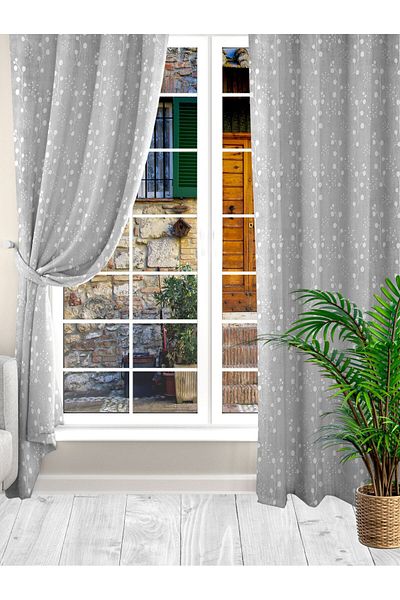 Ardizayn Gray Velvet Printed Background Curtain - Two Sashes for Bedroom, Entrance, Kitchen, Living Room