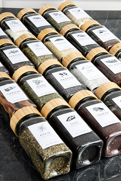 DNS HOME 24 Pieces Square Glass Spice Rack Set with Bamboo Lid Spice Rack with Label Gift