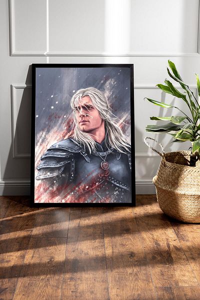 Saturn The Witcher Geralt Framed Painting - Tv Series Poster Painting