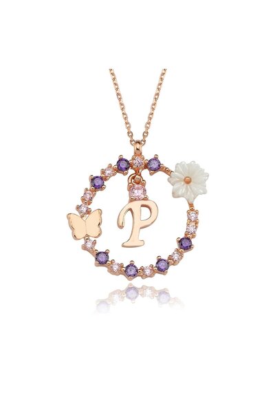 Karem Jewellery Manolya Çiçeği P Harfi 14 Ayar Rose Altın Kaplama Kadın Kolye