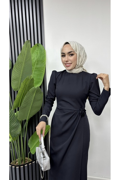 ZENKA GİYİM Sude Gül Detaylı Scuba Tesettür Elbise