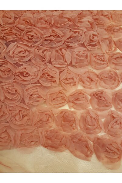 Safir Kumaş 3 Boyutlu Kabartmalı Tül Zemine Gül Desen Dantel 1.5 Metre