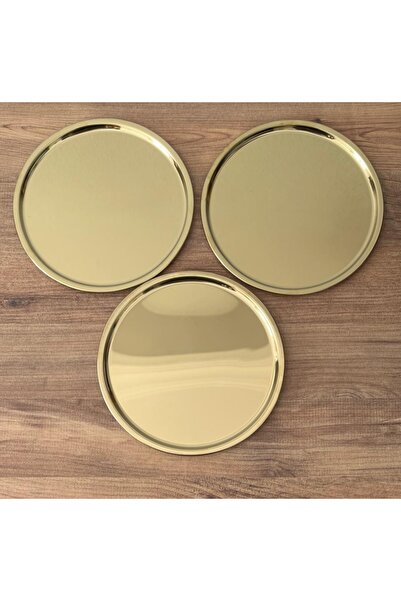 Maglor 3 Adet Gold Paslanmaz Çelik 21 cm Kahve Sunum Tepsisi