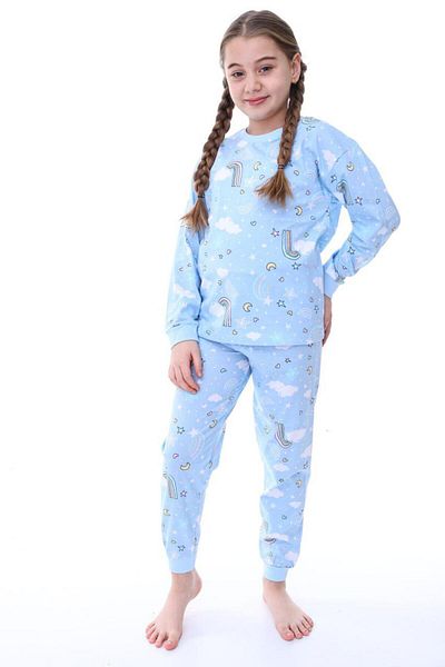 İsobel Kids Set pijamale 100% bumbac cu tematică cer albastru pentru fete