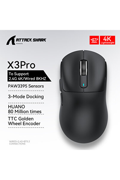 Choice X3Pro 4K Black Attack Shark X3Pro X3 Wireless Mouse Lightweight PAW3395 26000dpi Tri-Mode Connectio