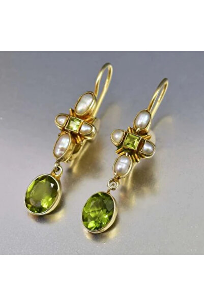 Choice E1637-2 New Geometric Personal Green Color Stone Inlay Pearls Dangle E...